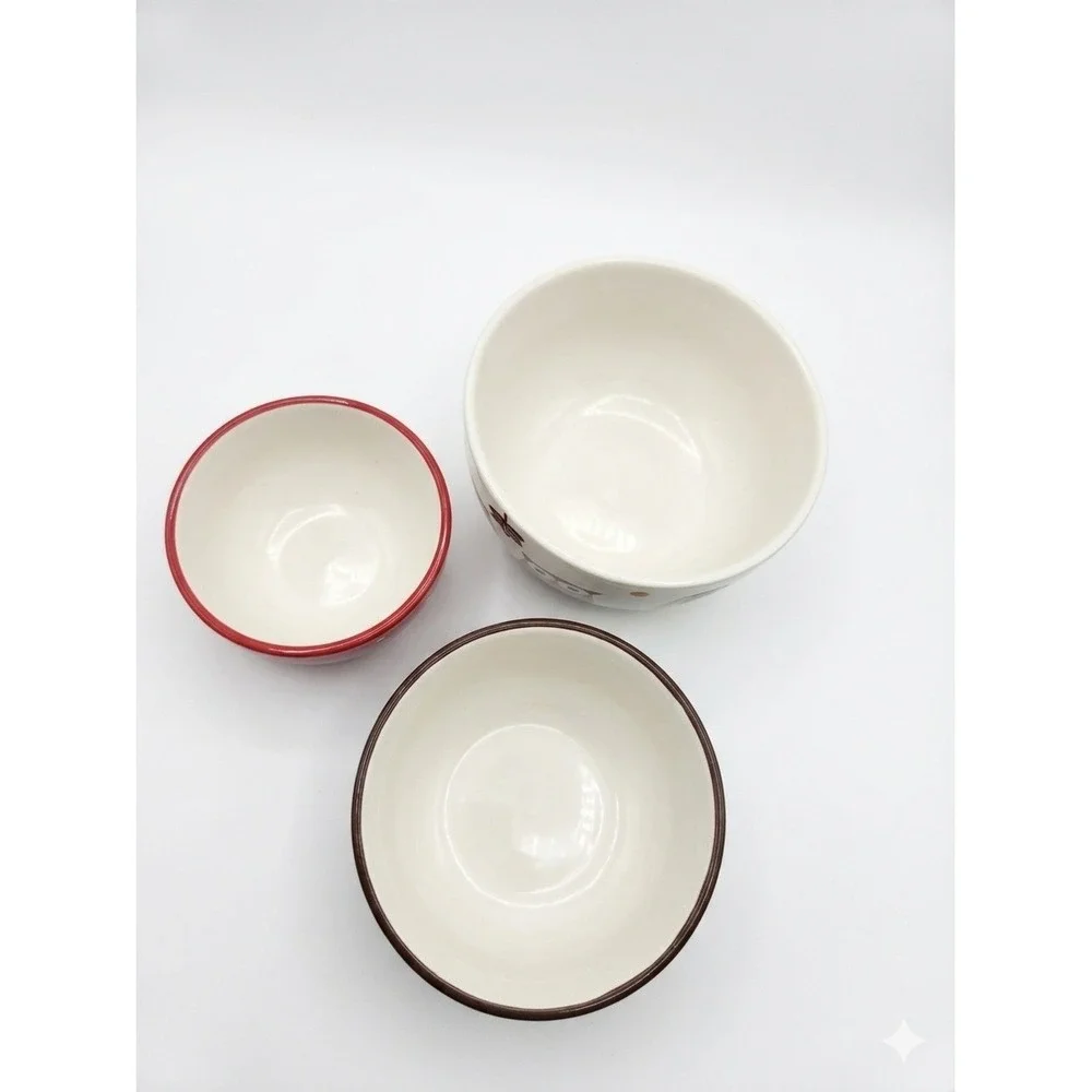 Pier 1 Imports Owl Fall Leaves Nesting Bowls Set‎ of 3 Hand Painted Earthenware